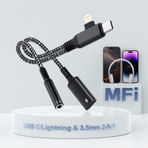 2 "-2 Lightning USBC - 3,5 mm Kulaklık ve Şarj Adaptörü, [MFi Sertifikalı] USB C - Aux Ses Jakı PD 60W Hızlı Şarj Dongle, iPhone 16/15 14/13 için Kulaklık Adaptörü, Galaxy Pixel Siyah