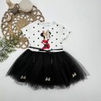 2-3-4 Yaş Puantiyeli Mickey Baskılı Kurdela Kuşaklı Astarlı Kız Bebek Tütü Elbisesi Siyah - 2 Yaş