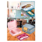 2 Adet (1 Mavı 1 Pembe) Katli Bolmeli Kilitli Beslenme Kutusu Ve Kasik Seti Cerez Saklama Kabi