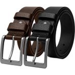 2 Adet 100 % Hakiki Deri Siyah ve Kahverengi Erkek Kumaş Kemer 3.4 cm - 160 cm - Siyah - Kahverengi