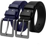2 Adet 100 % Hakiki Deri Siyah ve Lacivert Erkek Kumaş Kemer 3.4 cm - 150 cm - Siyah - Lacivert