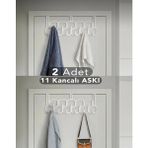 2 Adet 11 Kancalı Çok Amaçlı Kapı Arkası Pratik Modern Askılık - Beyaz