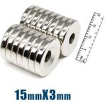 2 Adet 15X3 mm Havşa Delikli Çok Güçlü Neodyum Mıknatıs Magnet - Gümüş