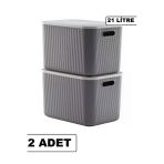 2 Adet 21 Lt Storage Gri Cok Amacli Dolap Ici Duzenleyici Kutu - Oyuncak Ve Camasir Sepeti
