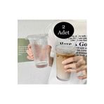 2 Adet 400 ml Cam Kapaklı Pipetli Origami Stil Cam Bardak | Kahve Ve Sunum Bardağı| Meşrubat Bardağı