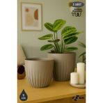 2 Adet 5 Litre Çizgi Saksı Seti 21cm Tabaklı Delikli Plastik Drenajlı Çiçek Saksısı Set - Kahve - 5 Litre (Set)
