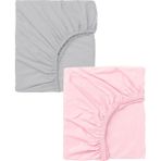 2 Adet 50 x 90 x 10 cm Anne Yanı Lastikli Penye Kumaş Bebek Çarşafı - 50 x 90 cm - Pembe - Gri
