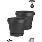 2 Adet 5,5 Litre Mono Saksı Seti Tabaklı Drenaj Delikli Plastik Çiçek Saksısı Set - 5,5L Set - Antrasit