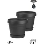 2 Adet 9 Litre Mono Saksı Seti Tabaklı Drenaj Delikli Plastik Çiçek Saksısı Set - 9L Set - Antrasit