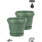 2 Adet 9 Litre Mono Saksı Seti Tabaklı Drenaj Delikli Plastik Çiçek Saksısı Set - 9L Set - Yeşil