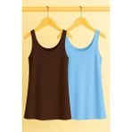 2 Adet A Kesim Rahat Kalıp Basic Kalın Askılı Atlet Tişört - Mavi-BE109 - 3XL