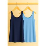 2 Adet A Kesim Rahat Kalıp Basic Kalın Askılı Atlet Tişört - Mavi - Lacivert - 3XL