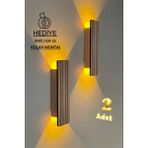 2 Adet Ahşap Pilli Dekoratif Duvar Aydınlatması Aplik Gece Lambası (Açık Meşe) - Amber