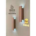 2 Adet Ahşap Pilli Dekoratif Duvar Aydınlatması Aplik Gece Lambası (Açık Meşe) - Beyaz Işık