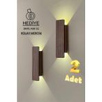 2 Adet Ahşap Pilli Dekoratif Duvar Aydınlatması Aplik Gece Lambası (Ceviz) - Günışığı