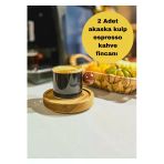 2 Adet Akasya Top Şekilli Kulplu Origami Çizgili Borosilikat Cam Espresso Kahve Fincanı Bardağı