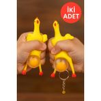 2 Adet - Antistres - Stres Atıcı Yumurtlayan Sıkımlık Yumuşak Tavuk Anahtarlık Oyuncak - Renkli