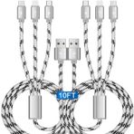 2 adet ASICEN 10 Ft/3 m Çoklu USB Hızlı Şarj Kablosu 3A, 3'ü 1 arada Şarj Kablosu Telefon/Micro-USB/Type-C Cep Telefonları/Samsung Galaxy/Pixel/LG/Tabletler ve Daha Fazlası ile Uyumlu