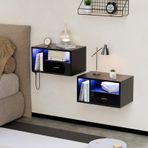 2 adet asılı komodin, LED komodin, yan sehpa, ayarlanabilir aydınlatmalı, asılı duvar rafı, çekmeceli, komodin, duvara monte komodin, yatak odası, oturma odası için, 46 x 30 x 25 cm