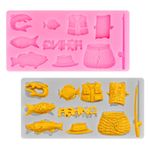 2 adet balıkçılık aracı silikon kalıp, mini balık fondan kalıpları deniz temalı parti pasta dekorasyonu, kek süsleri, çiçek macunu, çikolata, kurabiye, kolye, alçı, kil, reçine
