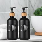2 Adet Banyo Sıvı Sabunluk - Cam Losyon Şampuan Şişesi 500 ml - Siyah