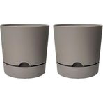 2 Adet Begonya Saksı Tabaklı Drenajlı Mat Plastik Çiçek Saksısı (Gri, 9 Litre)