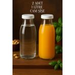 2 Adet Beyaz Plastik Kapaklı 1 Litre Şeffaf Sürahi Süt, Ayran, Su, Limonata Meşrubat Şişesi Cam Şişe - 1,02 lt