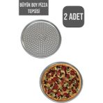 (2 Adet) Büyük Boy 32 cm Delikli Pizza Tepsisi Lahmacun Pide Tepsisi-Yanmaz Yapışmaz Pizza Tepsisi - 2 ADET - Krom