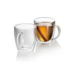 2 Adet Büyük Boy 350 ml Çift Cidarlı Cam Çay Kahve Meşrubat Kupa Çift Camlı Isı Yalıtımlı Kulplu Cam Bardak
