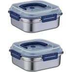 2 Adet Çelik 1250 ml Kilitli Yemek Meyve Et Buzdolabı Beslenme Saklama Kabı mt106