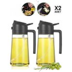 2 Adet Çift Fonksiyonlu Cam Yağdanlık 450ML Zeytinyağı Sıvıyağ Şişe Gri Airfryer Sprey Yağlık Sirkelik - 450 ml