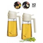 2 Adet Çift Fonksiyonlu Cam Yağdanlık 450ML Zeytinyağı Sıvıyağ Şişe Sprey Airfryer Yağlık Sirkelik - Beyaz - 450 ml