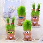 2 adet çim kafası, çocuk çim kafası, oyuncak bebek bitkisi, çim kafası, büyüyen çim kafaları, çocuklar için bitki, mini bonsai, çimen başı, figür, çiçek kafası, çimen başı, bonsai, tepsili, yatak