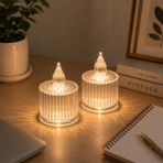 2 Adet Çizgili Şeffaf LED Mum Işığı – Kristal Tasarımlı Gece Lambası