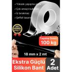 2 Adet Çok Amaçlı Çift Taraflı İz Bırakmaz Tamir Montaj Bandı Şeffaf Güçlü Silikon Bant 18 Mm X 2 Mt