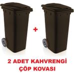 2 Adet Çöp Kovası Kapaklı Tutma Saplı Özel Çöp Konteyneri 120 Lt ( Kahverengi) Büyük Boy 2 Adet
