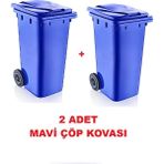 2 Adet Çöp Kovası Kapaklı Tutma Saplı Özel Çöp Konteyneri 120 Lt ( Mavi ) Büyük Boy 2 Adet