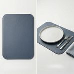 2 Adet Deri Lacivert Çift Taraflı Kenar Dikişli Amerikan Servis 33x44 cm-Kolay Silinebilir Supla