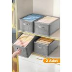 2 Adet - Dolap Içi Düzenleyici, Katlanabilir Kıyafet Saklama Kutusu 45X25X20 cm Gri Benekli - Beyaz - 45 x 20