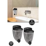 2 Adet Duvara Monte Sıvı Sabunluk F011S, Mutfak Banyo Duş Şampuan Dezenfektan Sabun Dispanseri Siyah - 11 x 9 x 20 cm