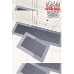 2 Adet (Ekstra Kalın) 50X120 50X70 Su Emici Kaymaz Taban Banyo Paspası Seti Mutfak Tezgah Önü Paspas - Gri