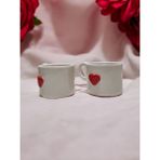 2 Adet El Yapımı Kabartmalı Kalpli Kahve Kupa Bardak Mug 200 ml - Beyaz