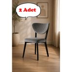 2 Adet Elma Sandalye Modern Kadife Kapitone Sırtlı Mutfak Yemek Odası Balkon Kafe Sandalyesi 85 Cm Koyu Gri