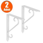 2 Adet Ferforje Raf Altı Ayak Dekoratif Raf Tutucu Beyaz Montaj Aparatı 135 X 190 Mm (orta Boy)