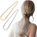 2 adet French Hair Pin U şeklinde Kadın saç tokası Kız çocuk saç tokası büyük metal Fransız French Pin tüm kadın saç tipleri için (Gold ve Gümüş)