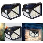 2 Adet Güneş Enerjili Duvar Lambası - Solar 100 LED Işık 3 Modlu Hareket Sensörlü Bahçe Aydınlatma