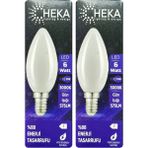 (2 Adet) Heka 6W (51W) 3000K (Günışığı) E14 Duylu (Ince Duy) Soft Mum Ampul - Gün Işığı