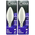 (2 Adet) Heka 6W (51W) 3000K (Günışığı) E14 Duylu (İnce Duy) Soft Mum Ampul
