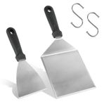 2 adet ızgara spatulası, paslanmaz çelik, 2 kancalı ızgara spatulası, ızgara spatulası, ızgara aksesuarı, Smash Burger, Teppanyaki, gazlı mangal, ateş plakası, ızgara kazıyıcı