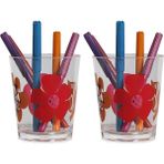 2 Adet Kalemlik Kırmızı Papatya Desenli Ofis Gereci 8X8X9CM